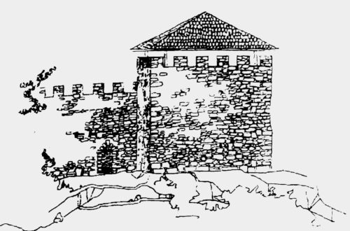 Предполагаемый вид угловой северо-восточной башни крепости Годлик (реконструкция В. И. Симиненко, В. М. Поздникина)
