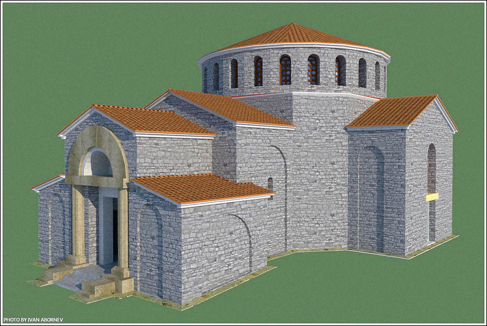 Реконструкция исторического облика храма в селе Ахштырь. Приводится по материалам сайта «Архитектура Сочи»
